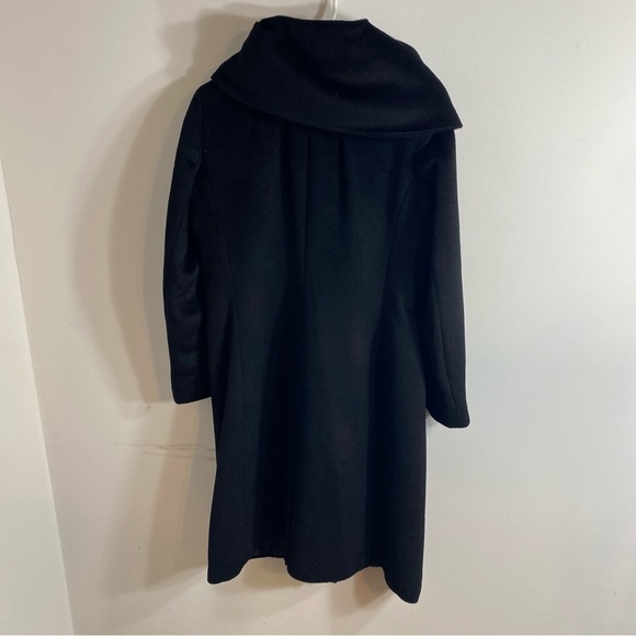 Cole Haan Wool Black Trench Dress Coat Sz 6 Black Jacket Women’s Furry - Picture 9 of 11